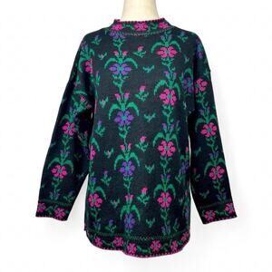 Vintage Justin Allen Floral Knit Sweater Size M Mock Neck Cottage Boho Eclectic